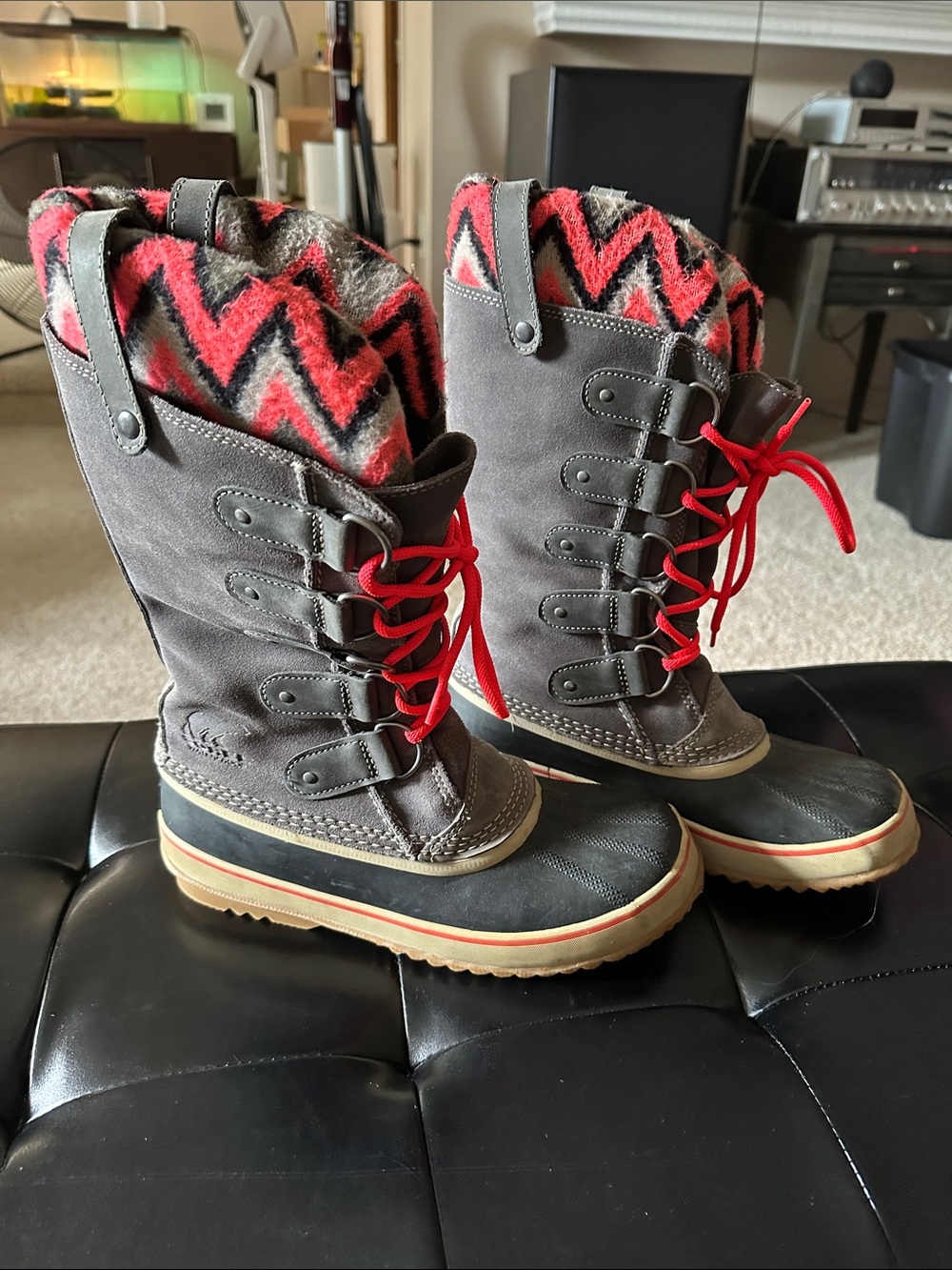 Sorel Gray Winter Boots with pink/melon Accents
